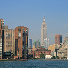 The New York City skyline with a view of the Empire State Building
