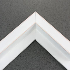 This large, L-shaped canvas floater frame features White w/Red Lines, and a 1-1/8 " flat face.

*Note: These solid wood, custom canvas floaters are for stretched canvas prints and paintings, and raised wood panels.