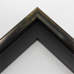 This medium radius, dark gold canvas floater frame has a rounded U-shaped face, with dark distressed scratching along the profile.