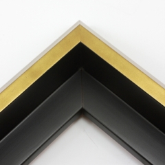 This unique floater frame for stretched canvas features a narrow, 0.5 " face that falls into a steep reverse slant toward the outer edge of the frame.  The modern style is finished in a frosted gold on the face and outer edge.

Ideal for mounting medium to extra large, thick (1.5 " deep) gallery wrapped canvas portraits, paintings or Giclée prints. The canvas will extend slightly farther than the face of the frame. 

*Note: These solid wood, custom canvas floaters are for stretched canvas prints and paintings, and raised wood panels.