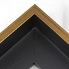 This Large, L-shaped floating contemporary canvas frame in matte black features a thin brushed gold face.

*Note: These solid wood, custom canvas floaters are for stretched canvas prints and paintings, and raised wood panels.