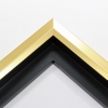 Unique geometric 1 " floater. The face of this molding features an off center peak which gives it a unique contrast in the right lighting.  This frame comes in Metallic gold  finish.